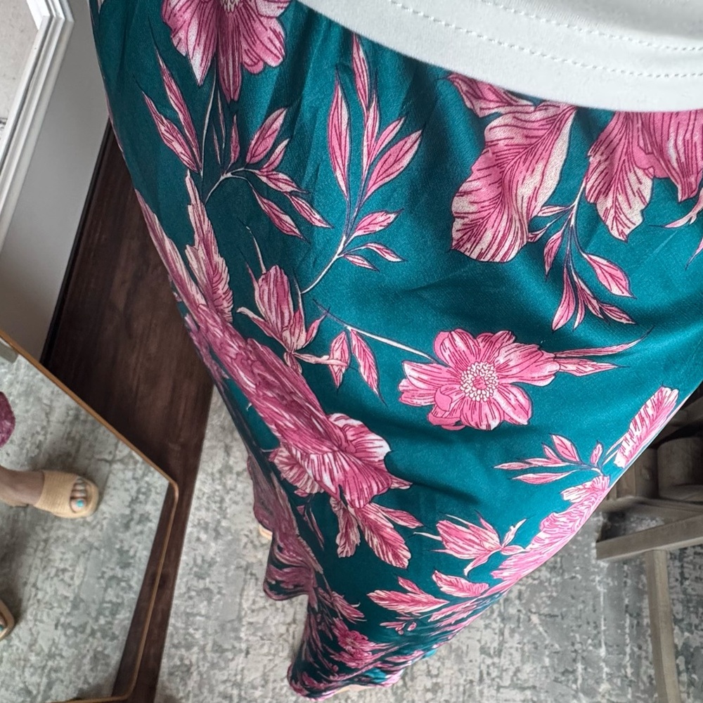 Floral Teal and Pink Midi Skirt - Picture 4 of 14